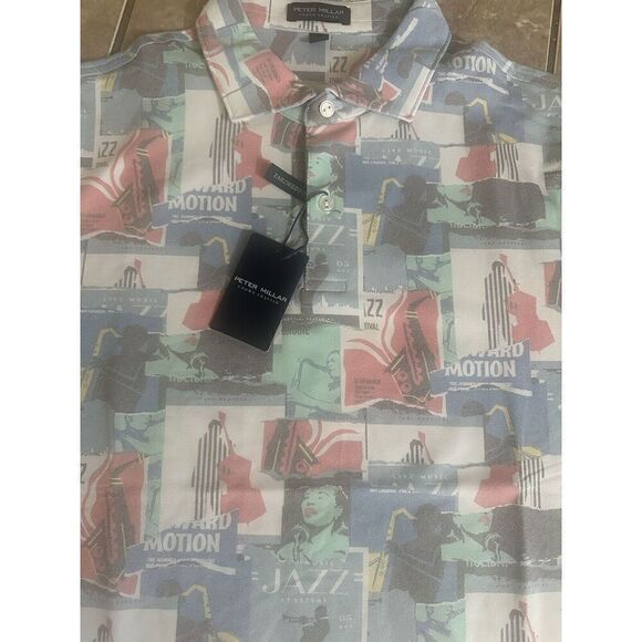 NWT Peter Millar L Fun Print Golf Shirt Crown Sport Multi UPF 50+ $110